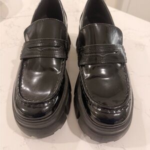 Black Patent Leather Platform Loafers Aldo brand
